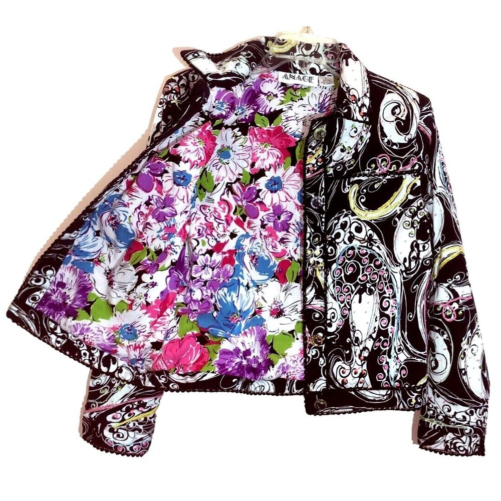 ANAGE sz S Cotton Sequin Embroidered Beaded Colorful Over-Top or Jacket Contrast